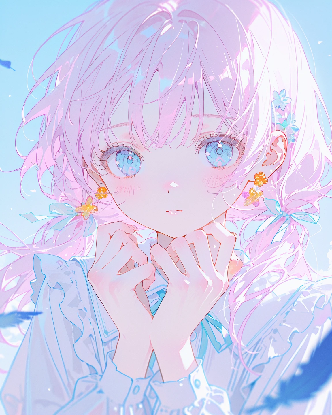 masterpiece、Beautiful fece、Supremely aesthetic、Extremely detailed、All iridescent hair、Rainbow eyelashes、shinny hair、radiant eyes、Radiant hair、Shining eyelashes、a beauty girl、A smile、short-hair、Iridescent swimsuit、Black eye、Happiness、tilts head、Deities々Right