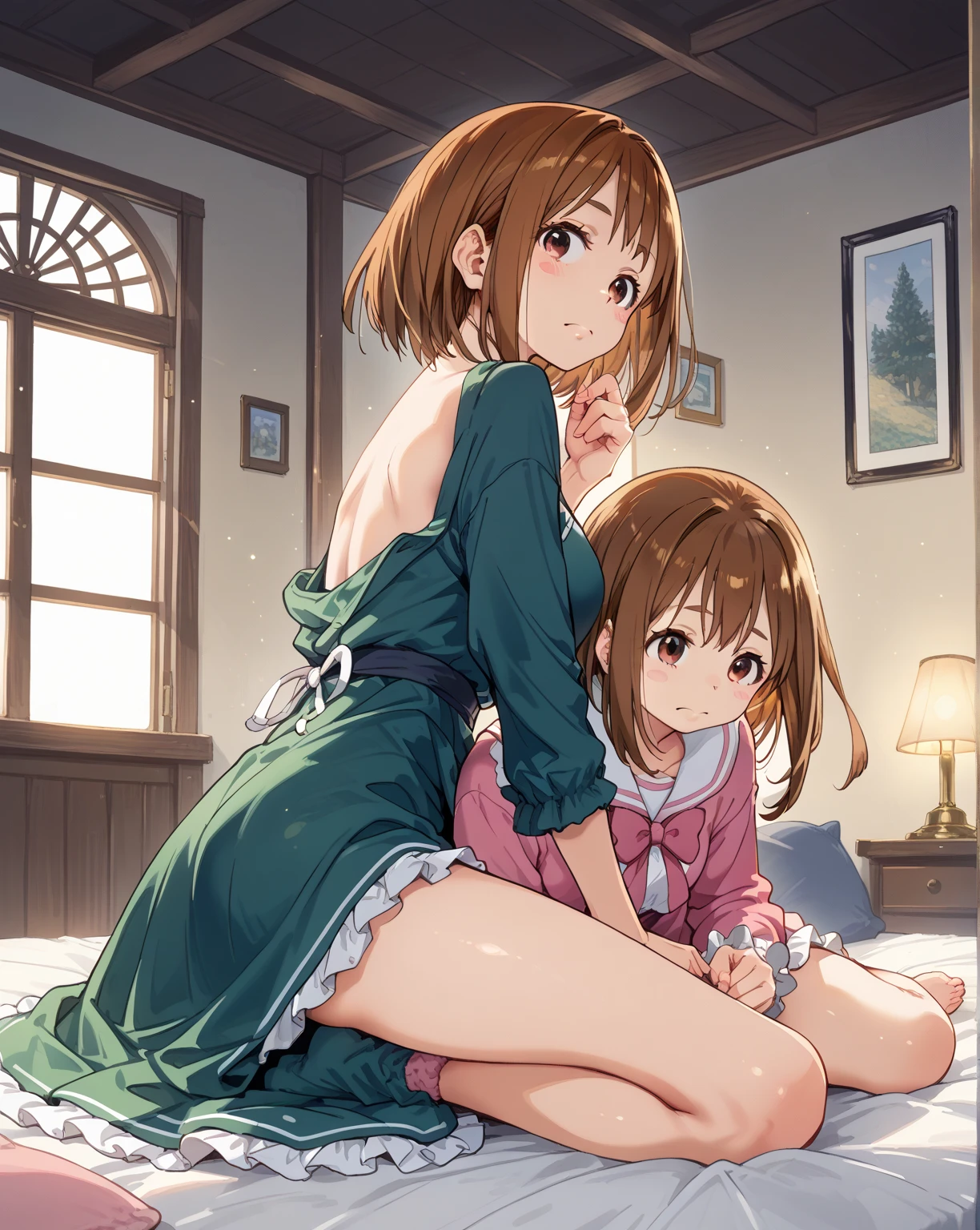 masterpiece, top quality, ultra detailed, ((((AIKA_SUMERAGI)))), folded ponytail, best anatomy, perfect-composition, (detailed laced white floral panties, elaborately designed luxury and brightly colored panties for adults, panties high definition images, draw panties with super precision), extremely detailed texture, earrings, (embarrassed:1.3), cowboy shot, (lift up skirt and show off panties), topless, nipple, lingerie in dressing room, half-undressing, undressing, squatting with open legs, in bed room, masturbation, hand in panties