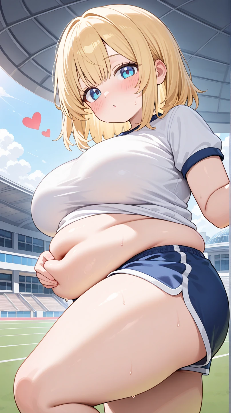 (masterpiece, best quality, highly detailed), 1girls, big belly, huge belly, art by kipteitei, round belly, chubby, curvy, belly grab, enormous belly, fat belly, thicc, bigger belly, really big belly, jiggly belly, glasses, (ultra thight gym clothes), ((cum on belly)), smug face, sitting, ((full body)), long hair, ((dominant)), (giantess), Flandre scarlet