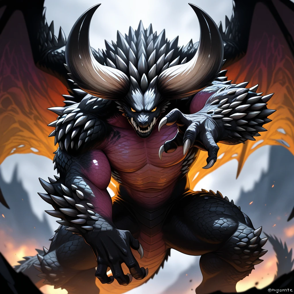 solo, breath (ultra detailed), a beautiful and detailed full size portrait of a male anthro batzz, kaiju, demon lord dragon batzz, dragonic wings, dragon tail, green eyes, glowing eyes, black body, black skin, long hair, red hair, horns, scar, tail, bedroom eyes, detailed eyes, big body, ???? body, (wide body). goddess, kenket, Ross Tran,ruan jia, trending on artstation,foxovh, cenematic lighting, front view, buff, big pecs, muscular anthro, spike arms, strong legs, ((big pecs, ???????, big pecs, equine_?????, flaccid))), day, wet, high angle view, lying down, pointing at viewer, precum, vissible feets, arms behnd head, seductive, open area, grass, raining, sweating, open mouth,?????, angry
