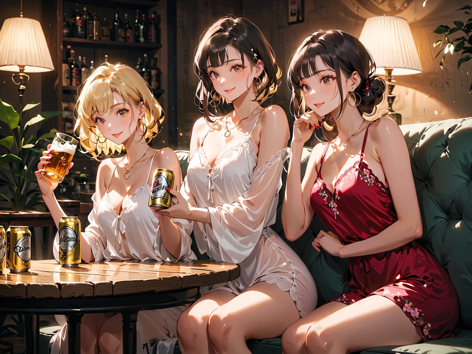 Stylish bar、Cute hairstyle（random）、Cute outfits（random）、Drink a cocktail、illumination