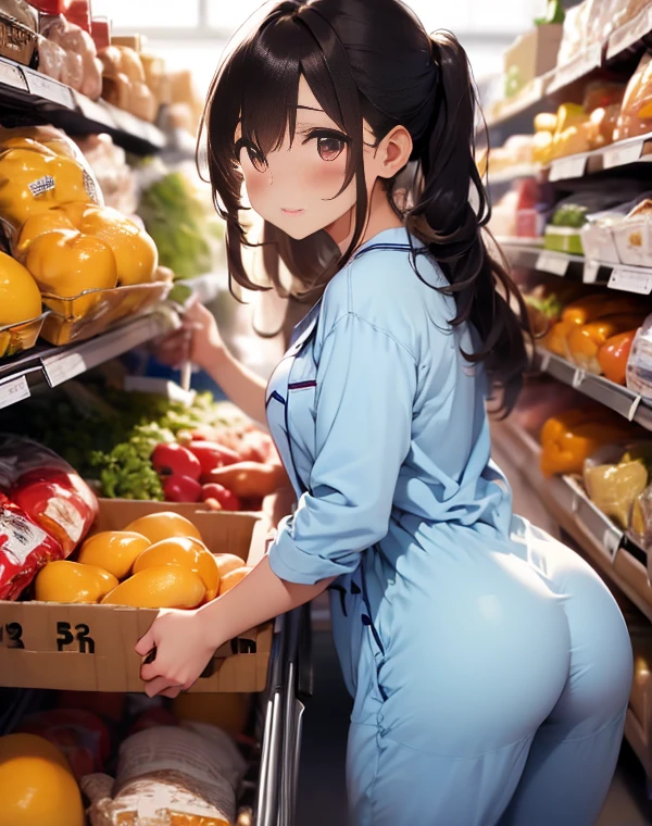 Highest quality, Super detailed, (Ultra-high resolution,8K), A girl wearing a sailor suit, (slouch, Ass Focus, From the back), Butt in the shop window