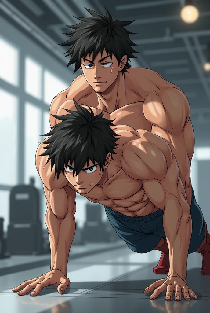 Anime guy gymnast Muscular With brown hair