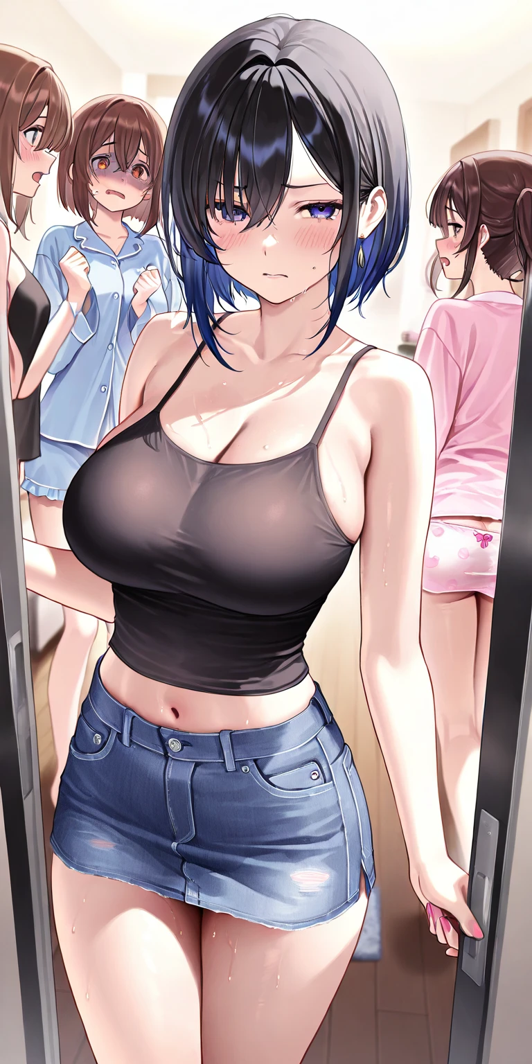 score_9,score_8_up,score_7_up,score_9,score_8_up,score_8,ultra detailed,beautiful , Ela, ela elite \(Rainbow Six Siege\),ela, ela \(Rainbow Six Siege\ straight, short hair, large natural breasts, short hair, dark hair, green eyes,glossy lips, lipstick, crop top, see through top, large breasts, underboob, gym shorts, locker room, playful, leaning against a locker, smiling, tease, ear piercings, choker, spoken heart, 4RCH0N, Expressiveh