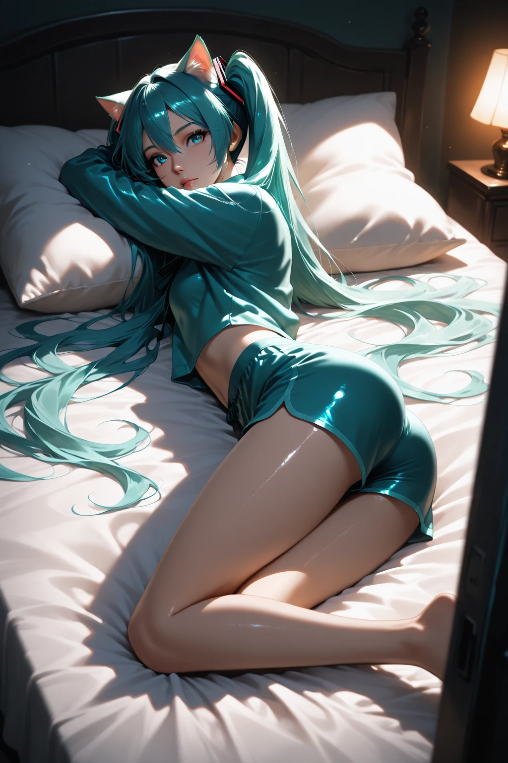 A cup、slender、small breasts、Hatsune Miku、blue hair、plump thighs、black pantyhose、Sukesuke costume、Clothes that reveal the back、No sleeve、black glove、tongue out、My chest is exposed、She bends over and sticks out her ass to the limit.、butt is right in front of you、The eyes are on the viewer、high heels、unusually short skirt、There are see-through panties under the pantyhose. 、Composition from the back、Bite into costumes、crawl on all fours、relaxed smile、Crawling、flank exposed、sexy pose、bare ass、Tranceな表情、Toro face、erotic expression、blush、Voluptuous ass、Plump smooth thighs、Bewitching atmosphere、The butt is in front of the viewer、sexy lingerie、Lace pattern clothing、Skewed costumes、provocative look、The nape of the neck is fully visible、Navel exposed、Bedroom 、Lewd、sensational look、inviting、female brat、Fanning、devilish atmosphere、sweaty、Sweet smell、erotic atmosphere、Before the actual performance、Drenched in sweat、ムラムラ、mysterious、Wriggling hips、Fanning、take it as a cue、Witch Woman、Wanting、Trance、Waiting for insertion、Bitch