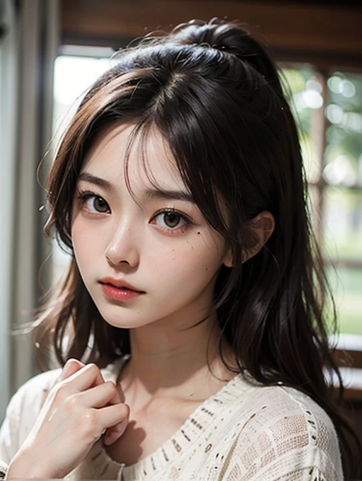 (Best-quality, Masterpiece, Ultra-High-Resolution, (Photorealistic:1.4), Raw Photo, depth of field, professional lighting, perfect anatomy, extremely details), 1girl, 13-years-old, the most famous Japanese idol, portrait, (extremely cute face like the most popular Japanese idol, (extremely cute and extremely realistic big-eyes), extremely cute hair), extremely cute long-eyelashes, extremely cute lips, (((extremely beautiful and extremely realistic skins):1.3)), ((intensely sexualized and aroused))