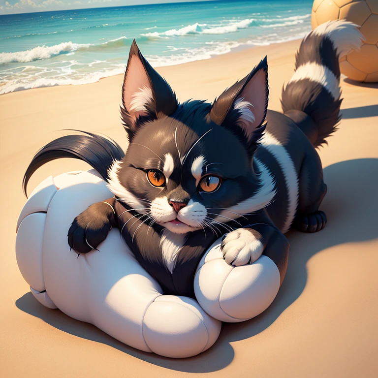 explicit furry artwork by dynexia,a feral cat licking leg,showing paw,one paw up,lying,solo,balls,sheath,