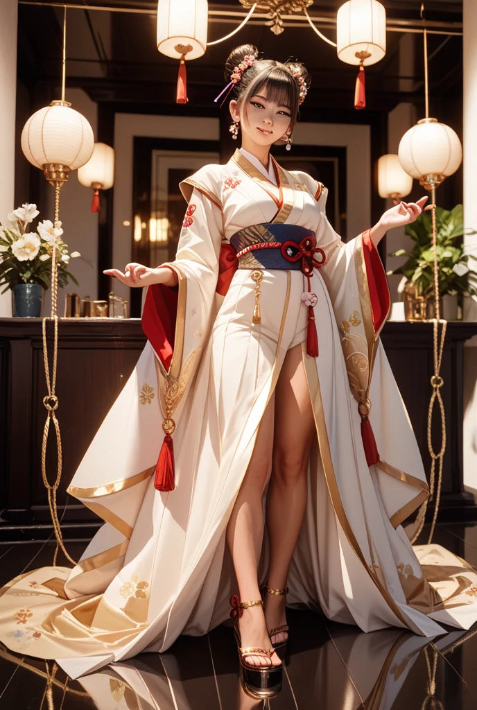 highres,absurdres,masterpiece,best quality,original,extremely detailed CG,extremely detailed wallpaper,perfect lighting,jitome,lips,makeup,standing on the stage,blurry background,
<lora:songshi_20231109192307:0.6>,gufeng,bare shoulders,