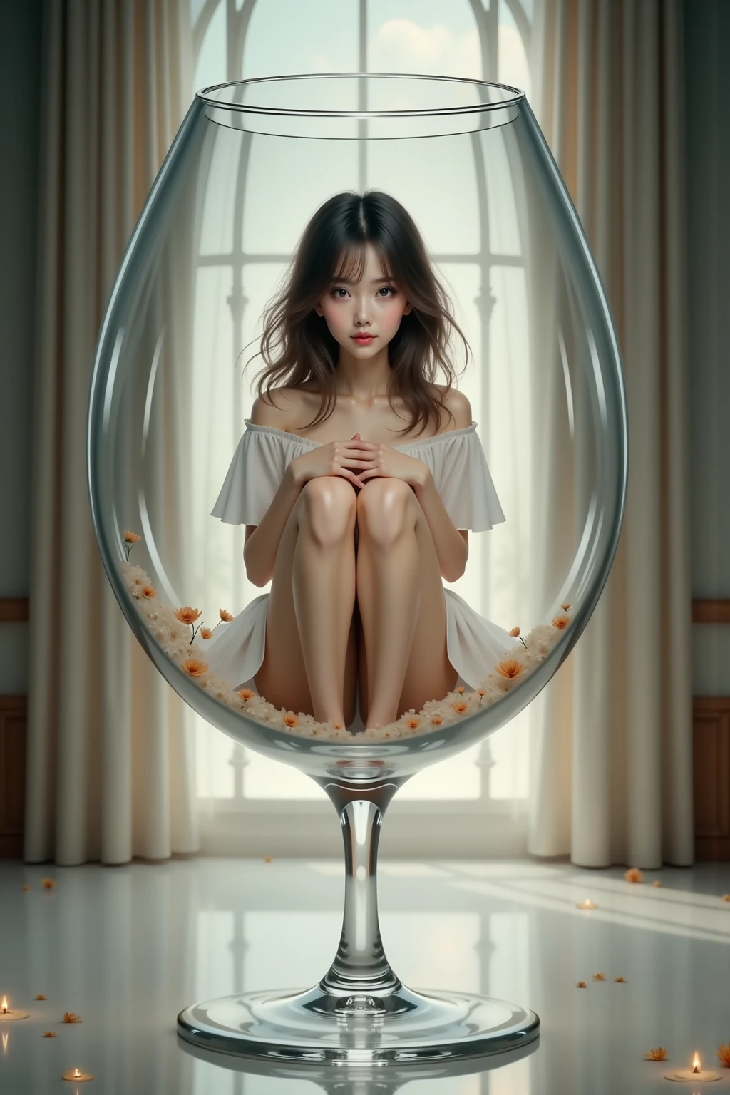 Browsing Caution、最high quality、high quality、Best image quality、8K、最High resolution、High resolution、最high quality、masterpiece、RAW Photos、whole body写真、Detailed and realistic human body、Detailed and realistic skin、Realistic face in every detail、Detailed and realistic eyes、Detailed and realistic lips、Detailed and realistic teeth、Detailed and realistic ears、Detailed and realistic hair、Realistic reproduction of every detail、((Beautiful Hands(thumb1、reference4))、Realistic feet down to the last detail、Realistic breasts down to the last detail、Realistic areola down to the last detail、Realistic nipples down to the last detail、Realistic pussy down to the last detail、Realistic vagina down to the last detail、((Realistic pubic hair down to the last detail:1.3))、((Beautiful Japanese Girl))、(Japanese Model)、 ((18 year old beautiful girl))、(Black Hair)、(Random Hairstyles)、((whole body))、((Slim and perfect figure))、(Beautiful and firm breasts)、(whole body光沢肌、Fair skin)、(Full nudity)、(All Nude)、((Girl trapped in a glass bottle))、((Highly transparent glass bottle(Girl in a glass bottle))、((彼女のwhole bodyがすっぽりと入る大きなガラス瓶))、((A glass bottle with a girl inside is placed on the desk))、((Legs wide open(Show me your pussy))