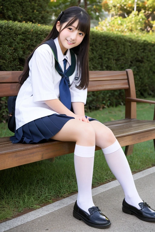 Pure Japanese school girl, natural body, beautiful legs, classic uniforms, high heels, (natural pantyhose), panty, lift up skirt, sitting, dazzling summer sunlight, sweet temptation,