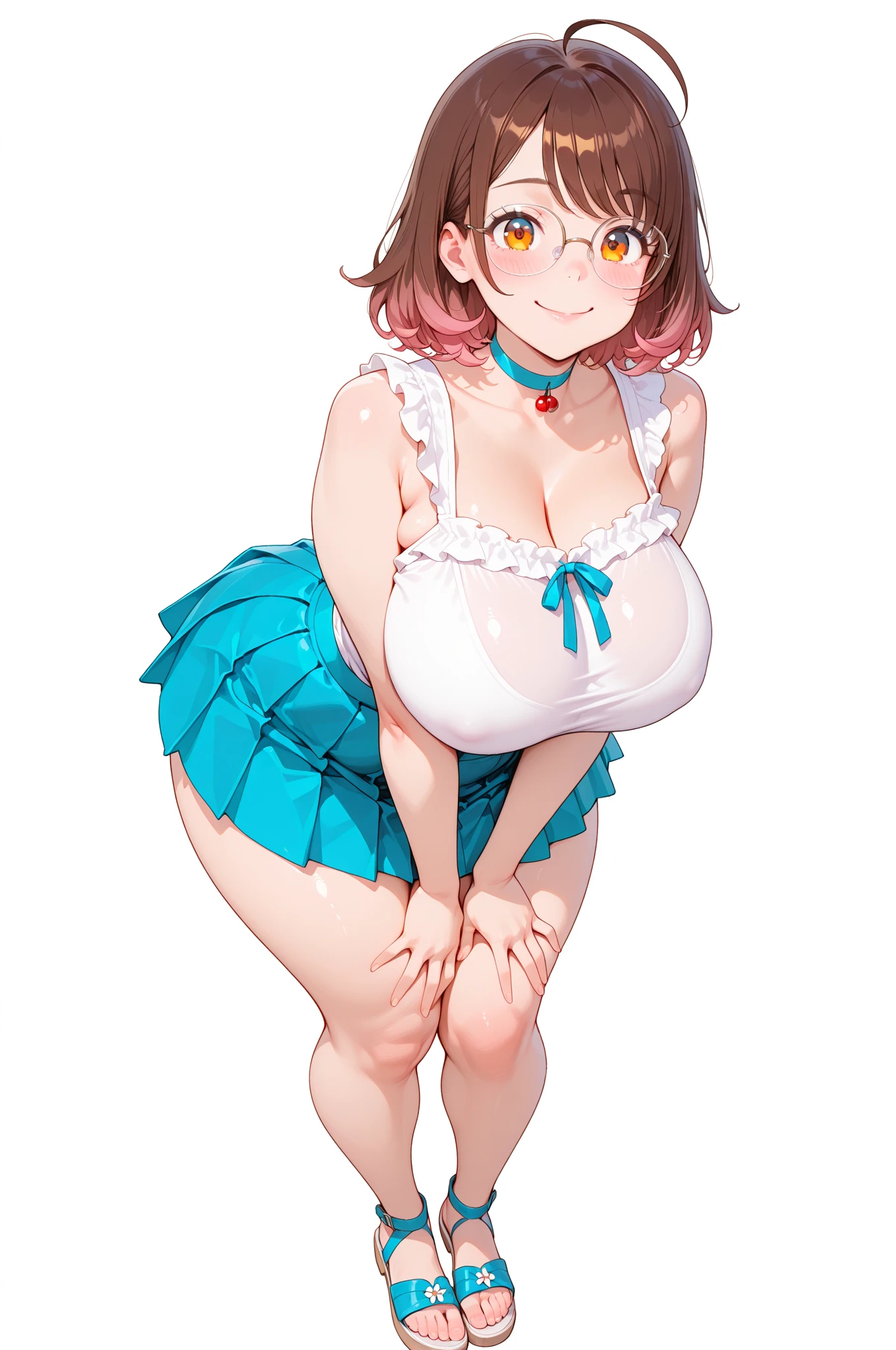 masterpiece, best quality, ultra-detailed, Potrait of beautiful , (chubby), (plump), (張った乳), (ムチムチ), ((very short hair)), ((Jenny Belle)),(Minecraft) (cleavage), ((垂れ下がった乳)), (blue eyes), (thick), (へそ出し)