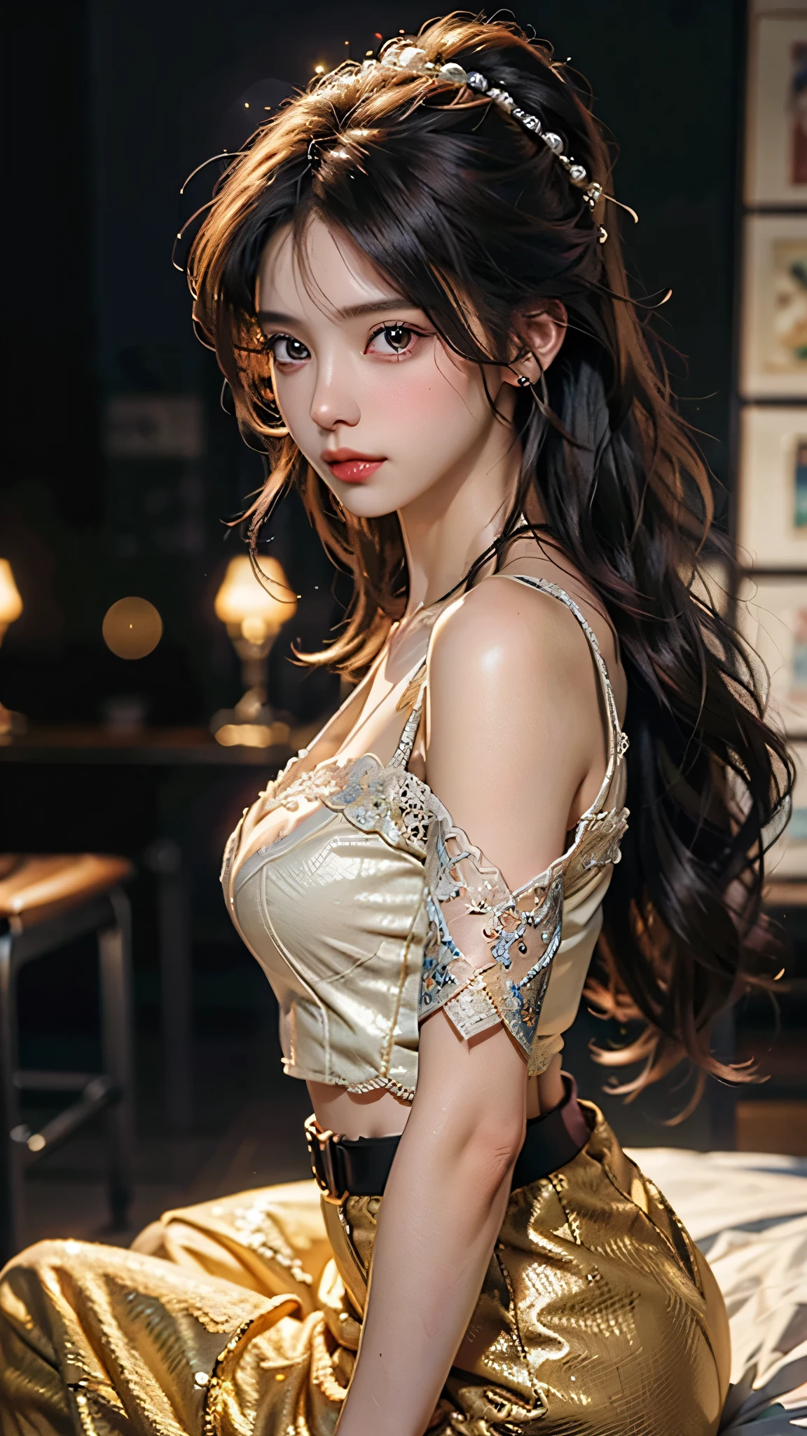 Very detailed CG unity 8k wallpaper, (masterpiece), (best quality), (super detailed), (ultra-realistic), (best character detail: 1.36), nikon d750 f/1.4 55mm, dynamic angles, professional lighting, photon mapping, radiosity, physically based rendering, fantasy world, dark background, unreal engine, fantasy, complex details, splash screen, complementary colors, fantasy concept art, 8k resolution, look at the audience, blush, 1girl, mature woman, , tall body, golden ratio, (Kpop idol), (oil skin: 1.2), (oil skin: 1.1), makeup, [:(high detailed face: 1.2): 0.2]:, PureErosFace_v1, ((curly gray hair and delicate style)), (aegyo sal: 1), (puffy eyes), (eyelashes: 1.1), (lips: 1.1), red lipstick, broad shoulders, (medium chest: 1.1), (cleavage: 1.1), animal ears, (big butt: 1.2), thighs, silk coat, Song, Song dynasty, Song clothes (appropriate posture)