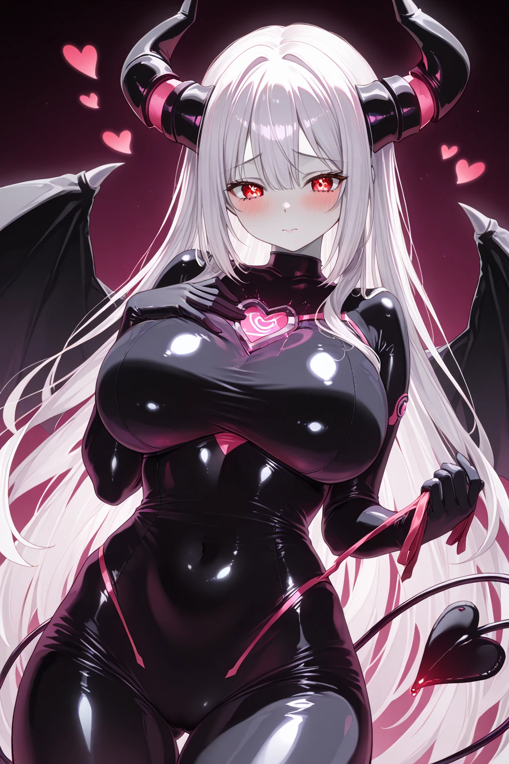 1girl,black sclera, cleavage,upper body, eyelashes, looking at viewer, red eyes, solo,shiny skin,huge breasts, round glasses,halloween,skull,blood,blood on face,horror \(theme\),tan skin, grin