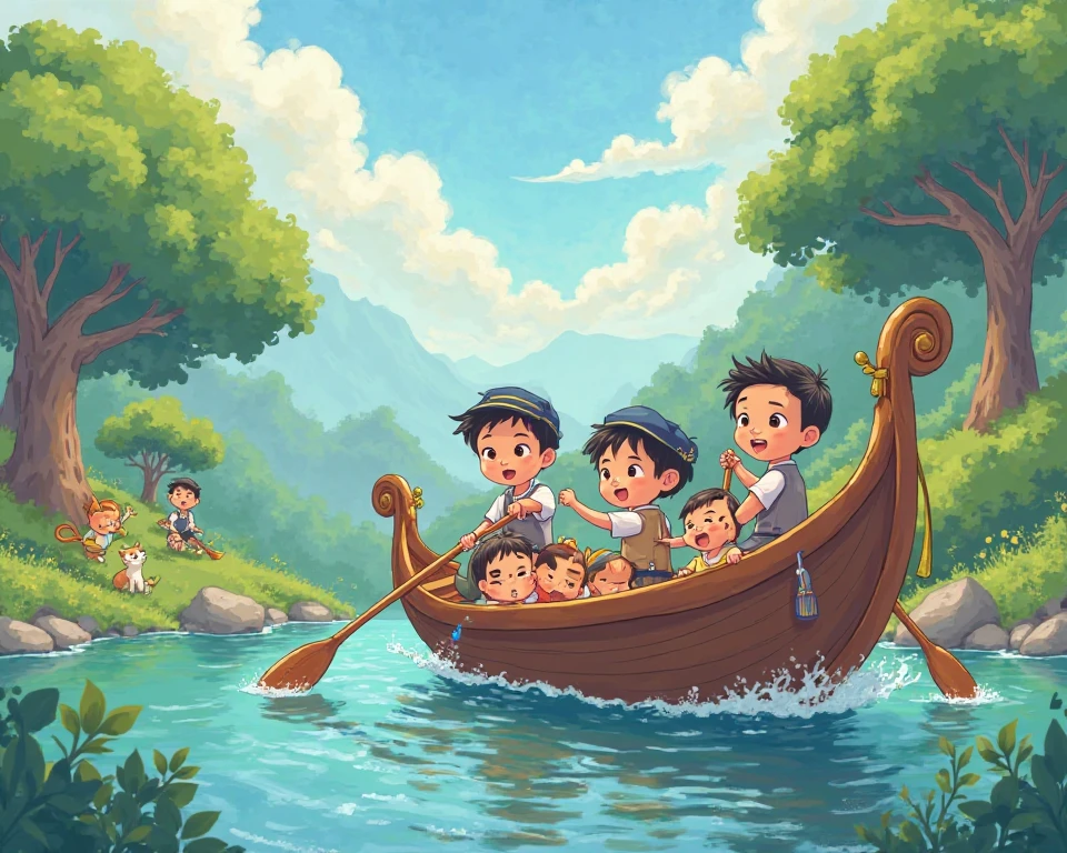 Children in a yagua going down a hill 
