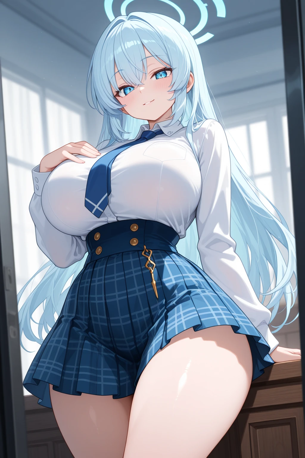 (Highest quality、Masterpiece、Very detailed、8K)、One Woman、Big Breasts、18-year-old、high school student、((stand))、((bowlegs))