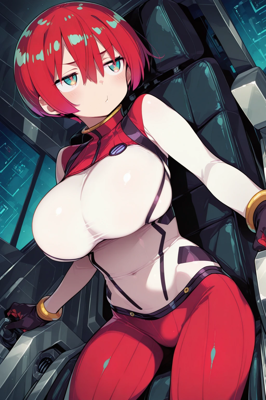young woman, 21 years old, thick thighs, curvy body shapes, Science fiction, long red hair, sexy costume, 