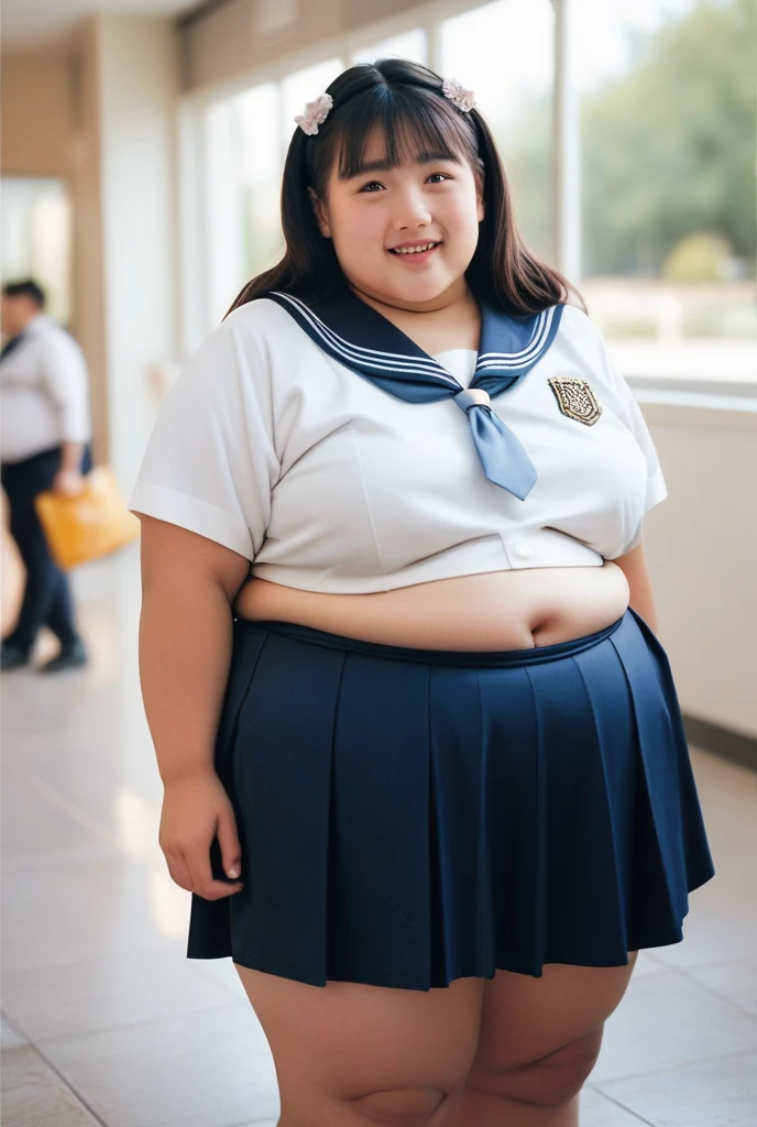 a 10 year old obese girl, chubby cheeks, round face, double chin, thick arms and legs, wearing a , sit in a school setting, realistic, detailed, highly detailed, intricate details, photorealistic, 8k, masterpiece,