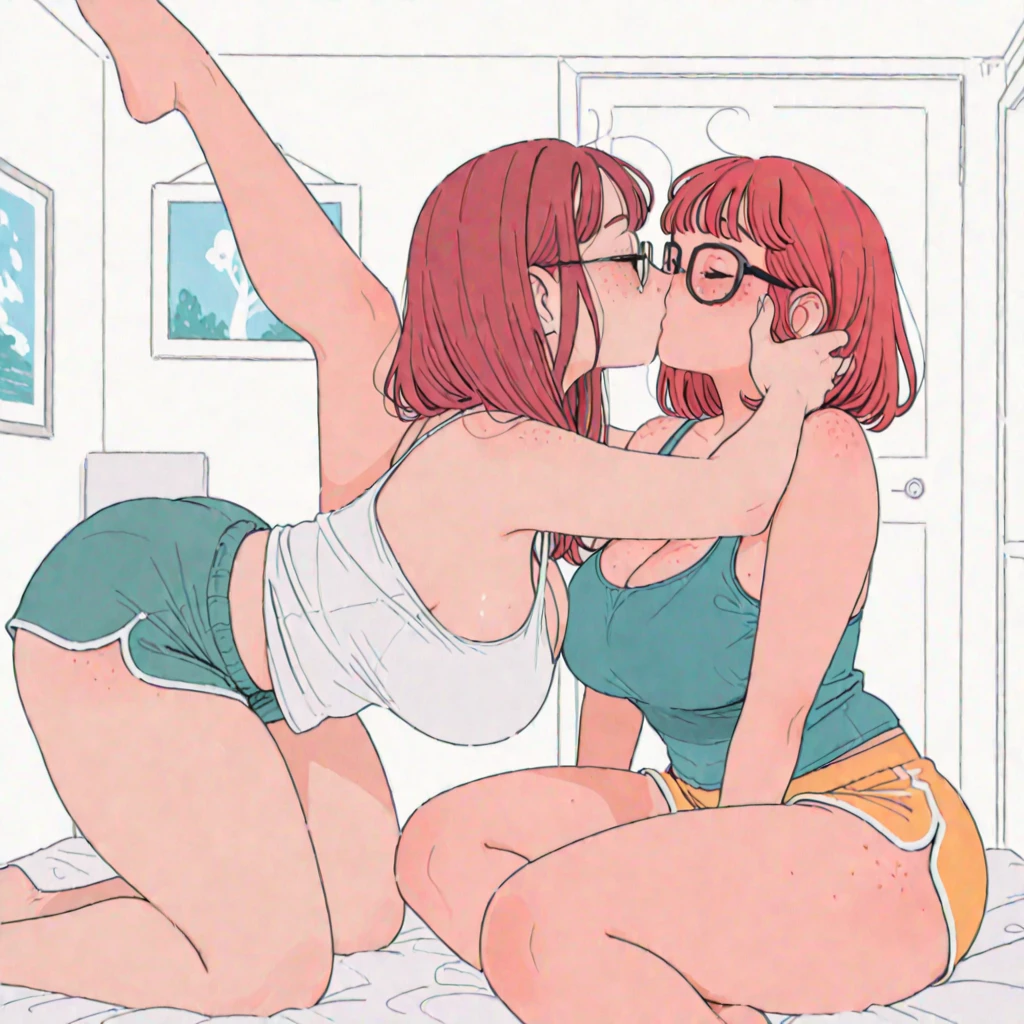 score_9_up, score_8_up, score_7_up, 2 girls, mature females, highly detailed faces, clear eyes. (((First girl is Nobara Kugisaki from Jujutsu Kaisen((brown bob hair, brown eyes, small erected breast, pink seductive lingerie))))). (((Second girl is Maki Zenin from Jujutsu Kaisen((green ponytail hair, yellow eyes, glasses, medium erected breast, black seductive lingerie))))). (((perfect model bodies))), (((modern open space bedroom, with panoramic windows))), looking at viewer, (((licking man’s penis)))(((penis cumming on their faces)))(((bukkake)))(((double blowjob)))(((lewd look)))(((porn references)))