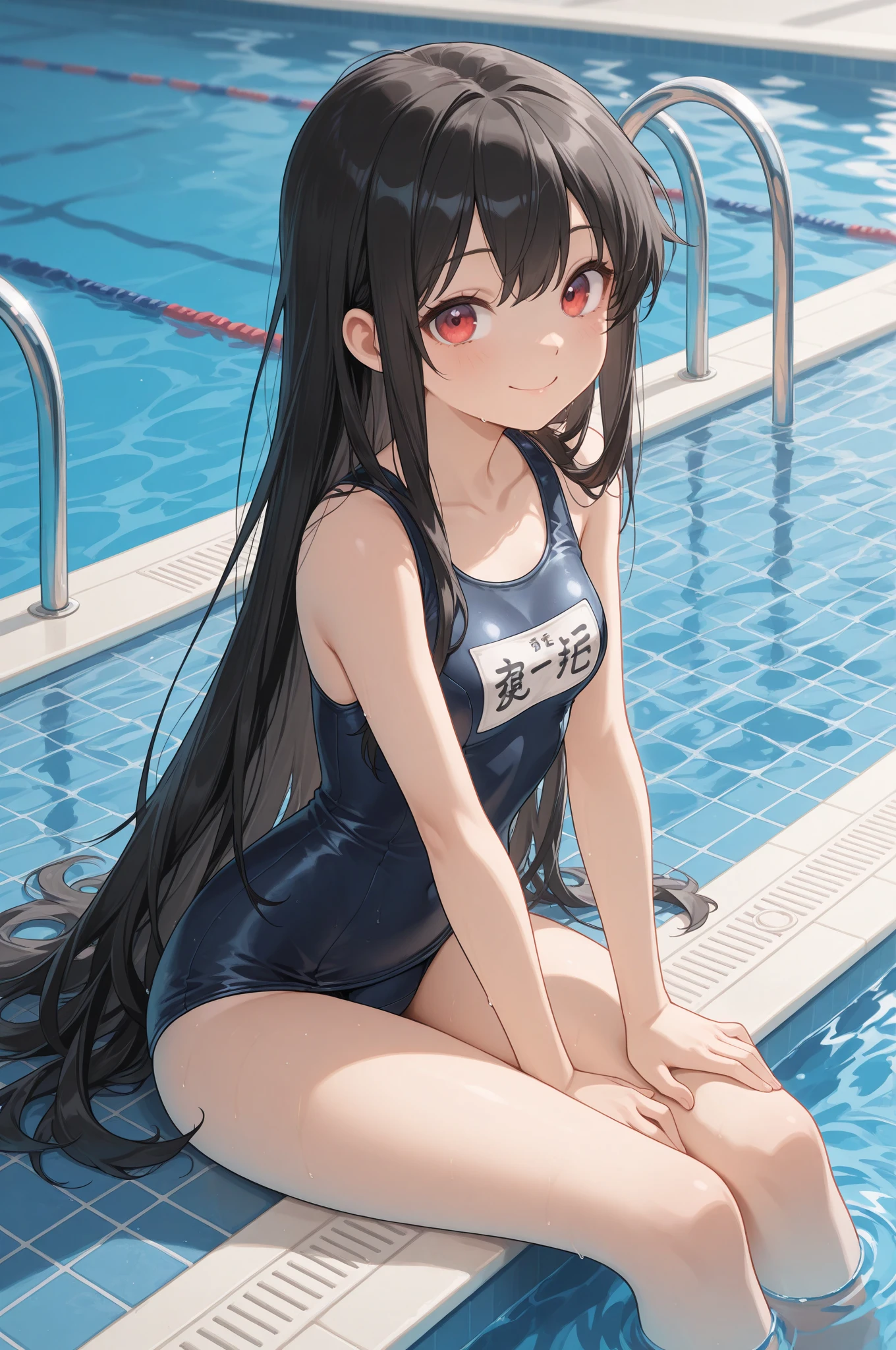 best quality, very aesthetic, Super detailed, best illustration, 1girl, おっぱい, black_hair, school swim suit