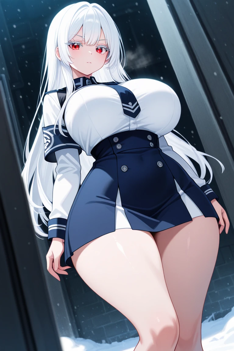 Erotic Anime Illustration、Highest image quality、A voluptuous female high school girl shows off her vagina and shows off her vagina.、Shimakaze、perfect proportions、Overwhelmingly big breasts beyond the norm、thick legs with fat、big areola、Beautiful shining eyes、cowboy shot、smile、get into heat、shaved pussy、exposing nipples、sweating、Vagina depicted in detail