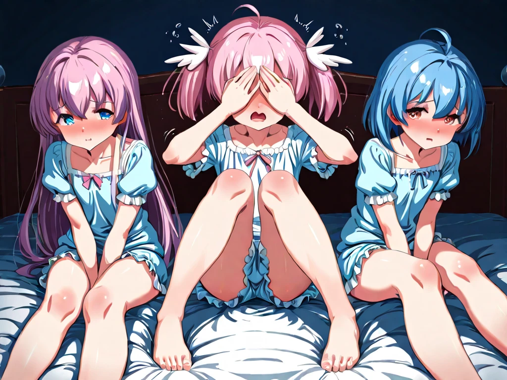 nsfw,Two Girls,Stick your butt out,Two buttocks,Ass close up,on stomach,from behind,On all fours,Nipples,Sex,Light blue hair,Light pink hairstyles，Cat ear，Pink Eyes，light blue lolita，White socks，,Pink ribbon,Laughing with your mouth open,Best image quality,Highest quality