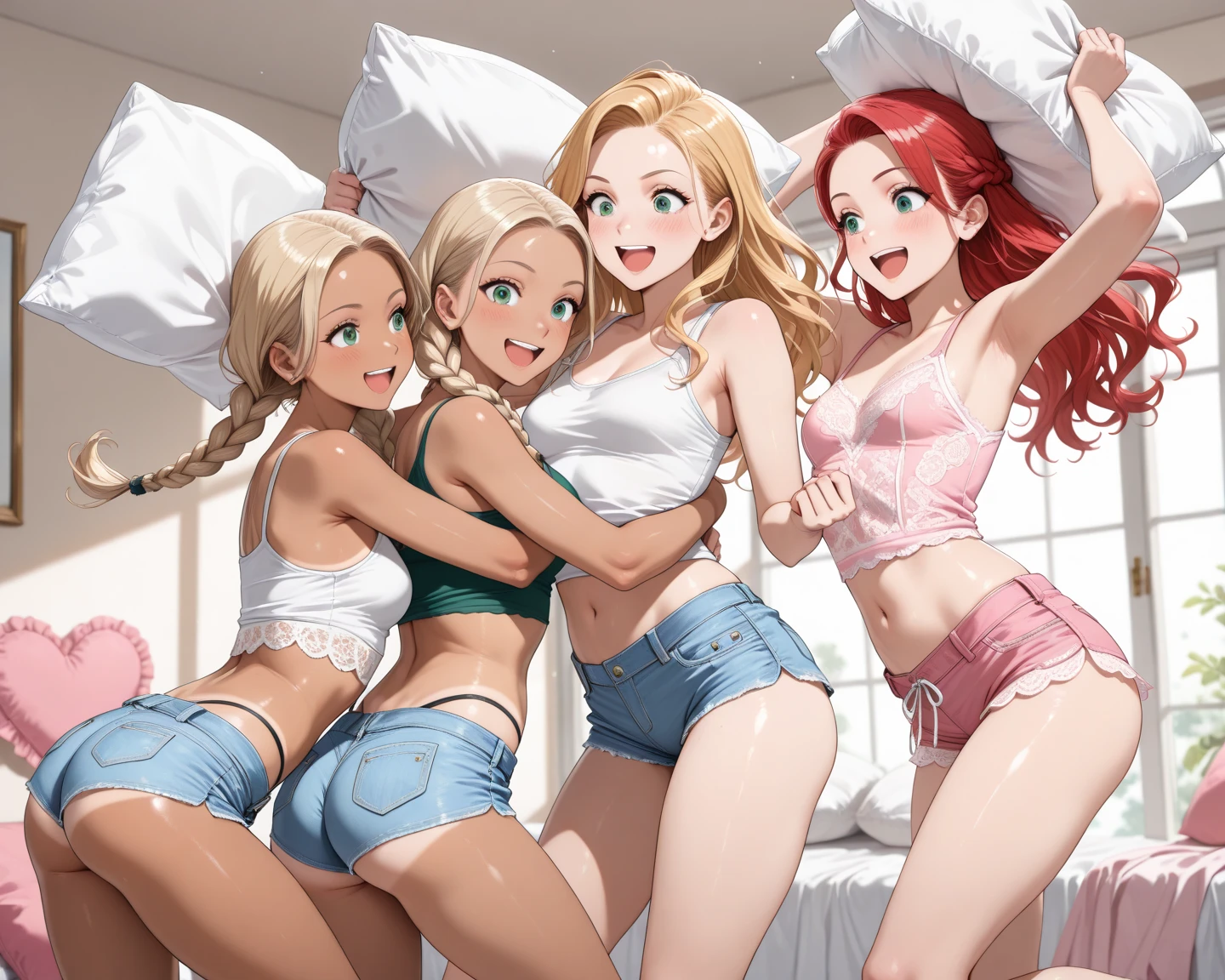 Oman with matching tank top and panties, fille sexy aux yeux bleus, portrait sophie mudd, Portrait of Corinna Kopf, cheveux blonds et grands yeux, selfie d'a young women, ohne Makeup, Maquillage naturel, Regardez directement dans la caméra, face with artgram, subtle makeup, Stunning full body photo, in the bedroom, tetas grandes, blond, Latin,Realist