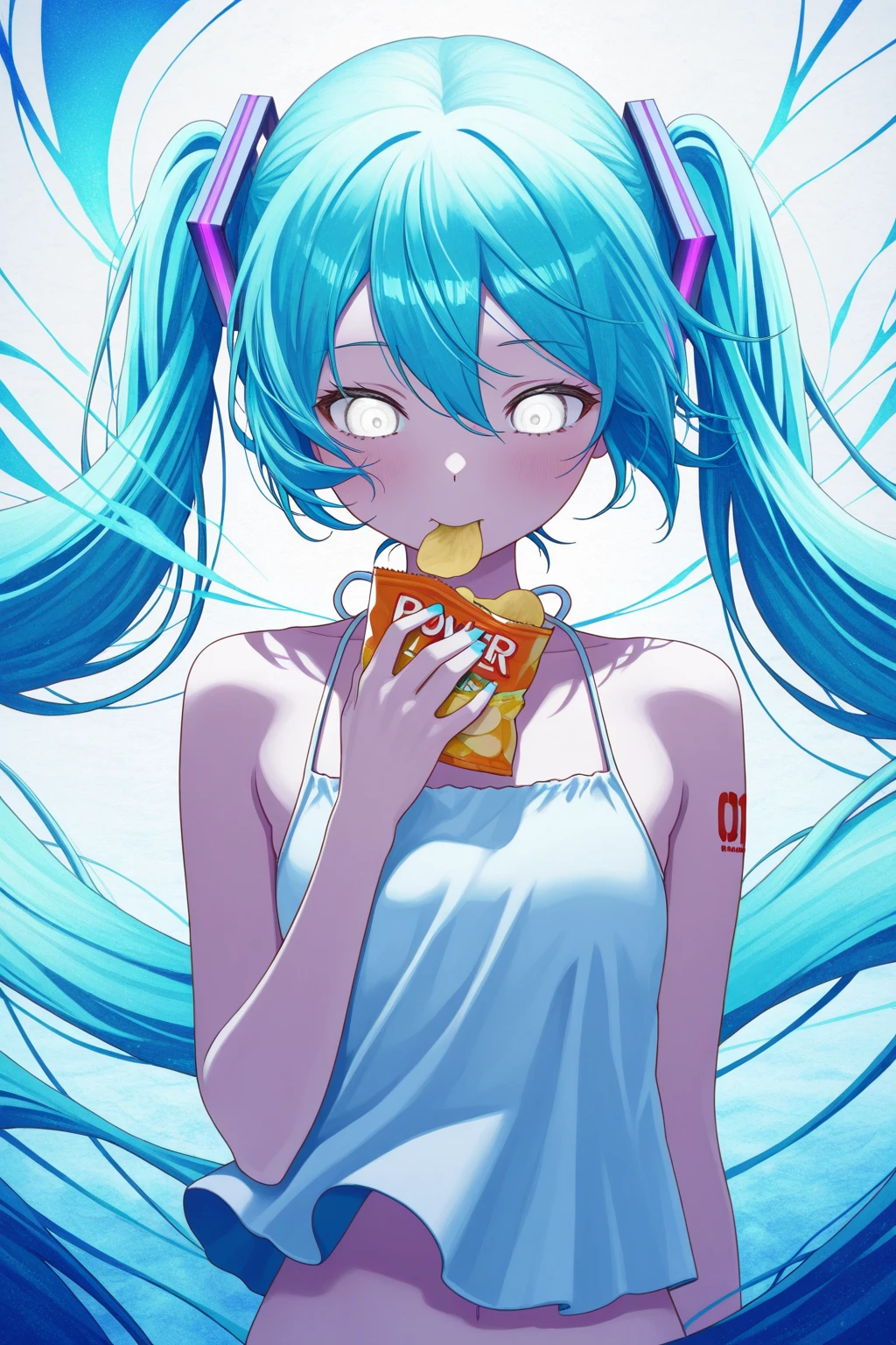 pastel colors, colorful blood, guts, 1girl, Hatsune miku, shirtless, blue hair, severed limbs, dripping blood 
