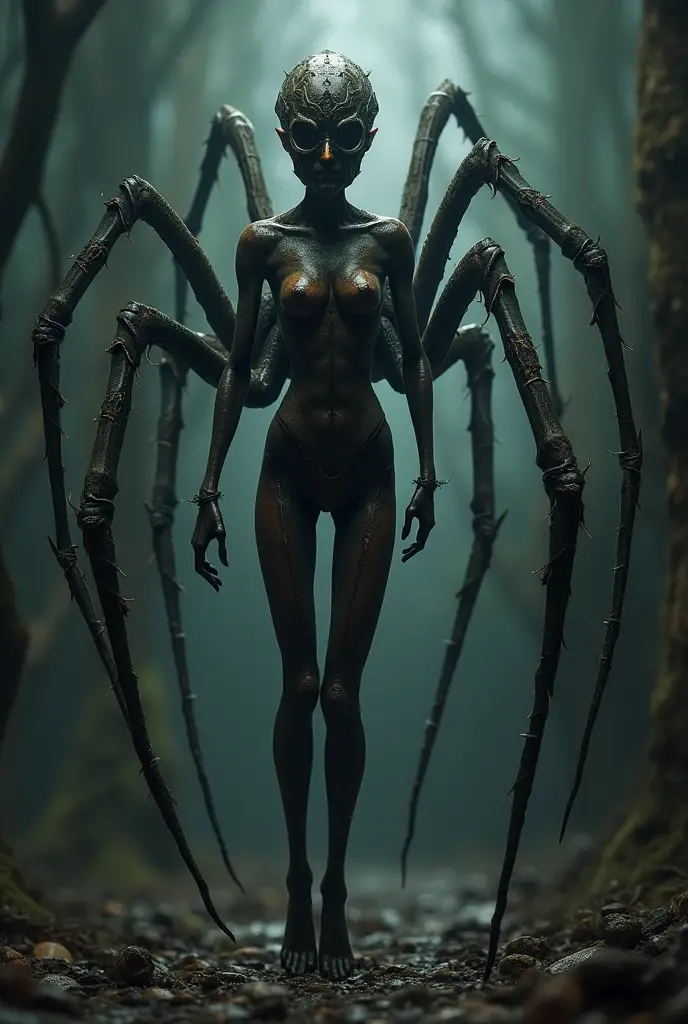 Arachne Mystique with six arms and eight legs naked