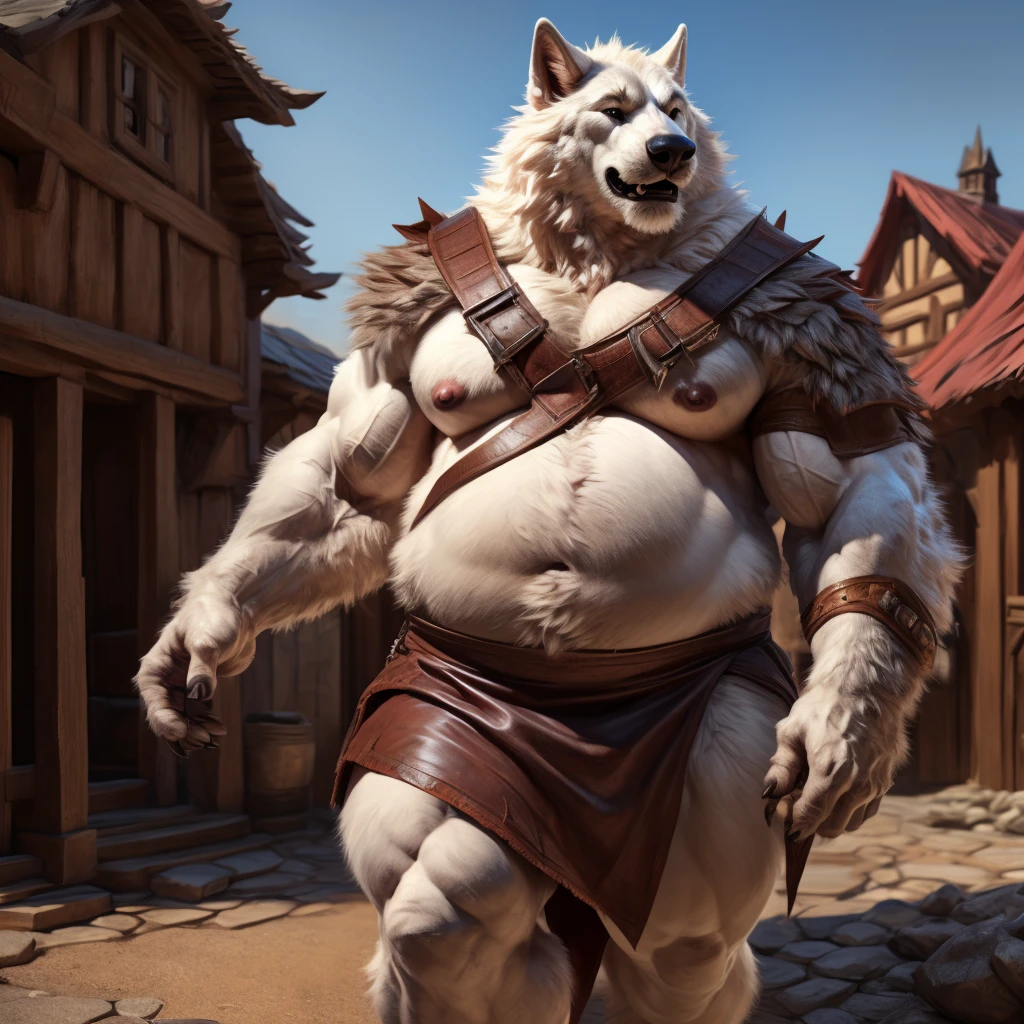 uploaded to e621.net, masterpiece, 8k, hyena, (female:1.2), tall, gray hair, soft figure, heavy, chubby, muscular, (huge breasts:1.1), barbarian outfit, laughing, brown leather outfit, beige fur, spots, (bare paws:1.2), digitigrade, standing, looking at viewer, (huge penis:1.2), (thick penis:1.6), (huge testicles:1.3), (flaccid:1.4), detailed penis, primitive room, wooden throne, (crowded:1.3), (muscular guards:1.5), longhouse, by darkgem, by bng, by duase, by gideon,