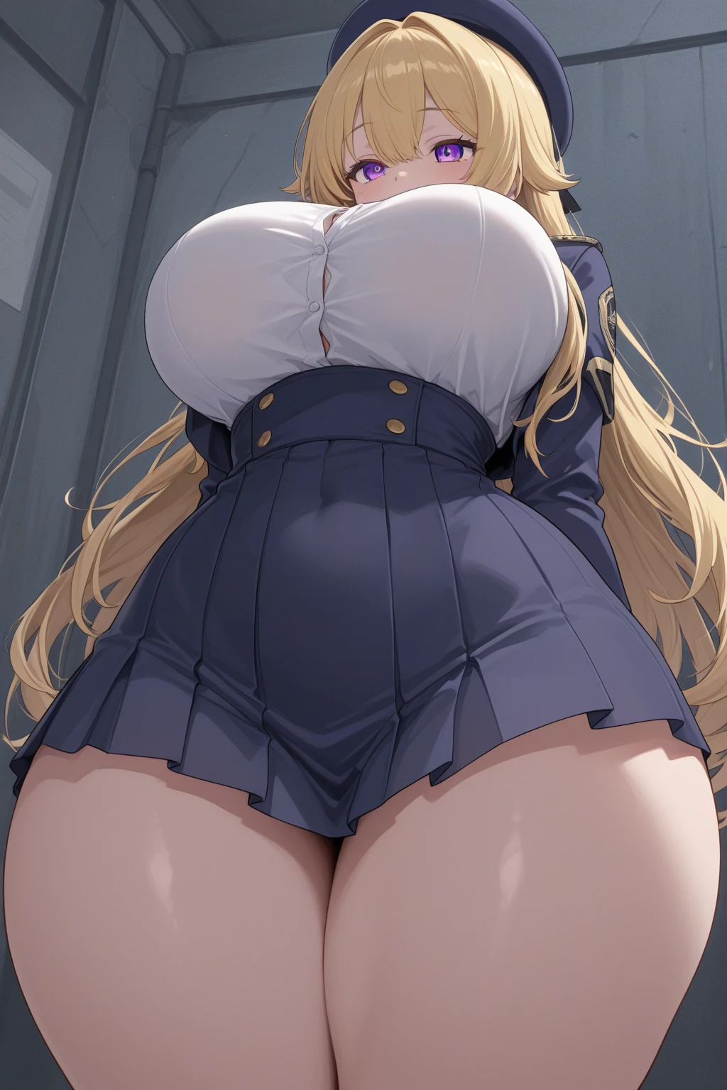 1 Girl,high school girl,RAW Photos,High-cut underwear,Low Angle(Angle where you can see inside the skirt:1.3,pubic hair),smile,wink,cameltoe,from below:1.3,pointybreasts,Highest quality, Ultra-high resolution:1.3, loose socks,Brown Skin(very fine and beautiful skin),blonde, Black gal, Highest quality:1.3,(masterpiece), (Very detailed8K:1.1),Very detailed,Cinema Lighting, Detailed light, Best Shadow, Dynamic Angle,Flashy Panties,Elaborate panties(High leg pants:1.1),Super big breasts:1.6, Plump thighs, mini skirt(Pleated skirt),Indentation:1.1,,In the classroom