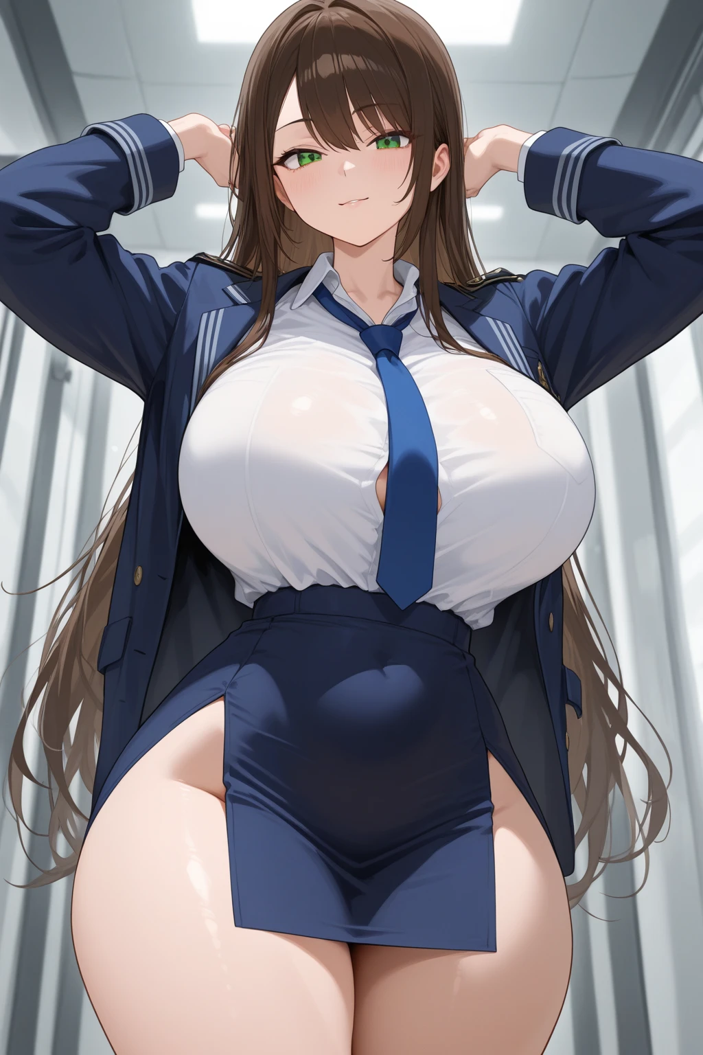 Anime illustration、highest quality、Plump 、Summer clothes、library、overwhelmingly big breasts、very thick thighs、Beautiful, shining eyes、Cowboy Shot、smile、Noise Reduction
