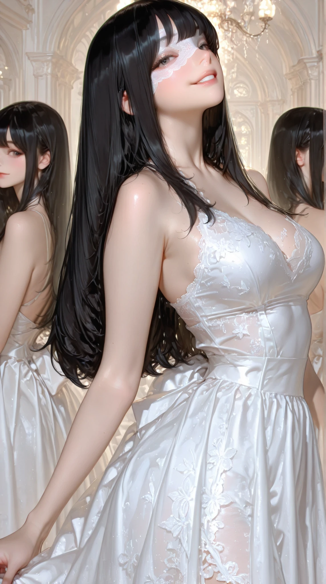masterpiece, ((Highest quality, Detailed and realistic 3D))、wedding、Two cute、A good friend、Standing side by side、kawaii:1.3、13 years old、smile、smile、Mr.々Hair style、pubic hair、Smaller breasts)、(((Full nudity、Exposing the breasts、Pussy)))、(Realistic and detailed skin texture、pale pastel wedding dresses、hair ornaments、Veil、See-through)