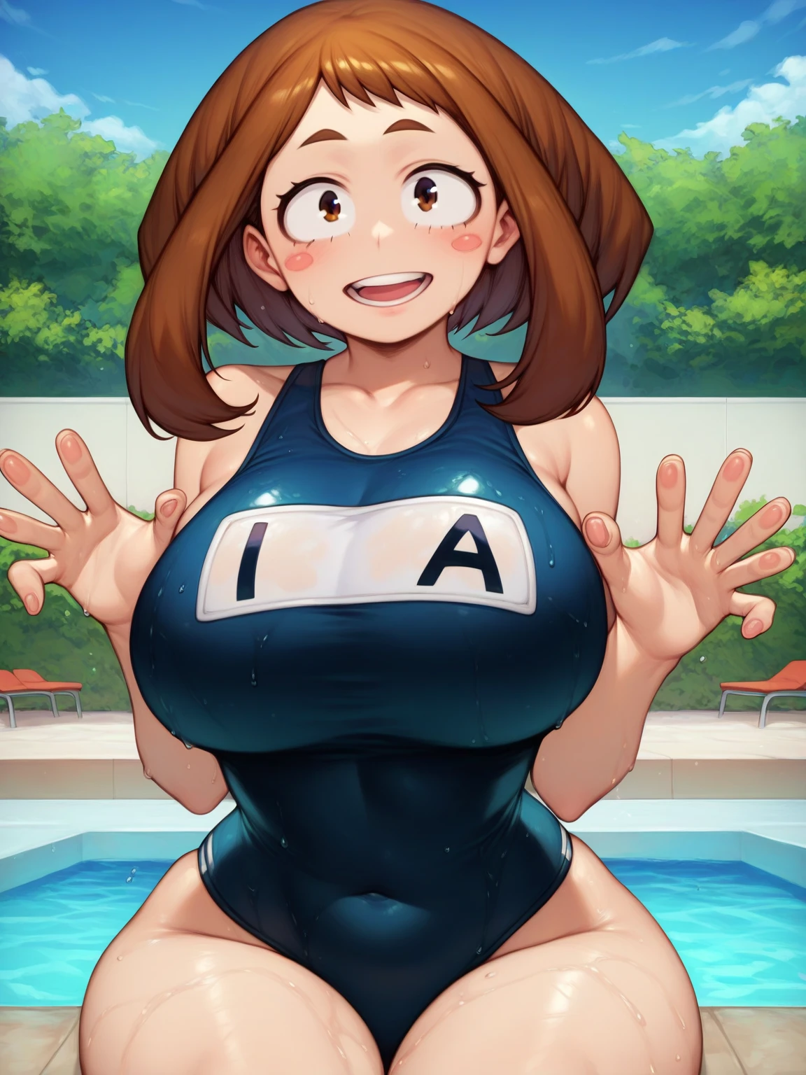 ((Girl having intense vaginal sex with man:1.3)), Anime One Girl, Haruka Pokemon, 22 years old, Brown Hair, short hair, Blue eyes, Big Breasts, Chest cleavage, Bounce, Thighs, indoor, 32K,Super detailed,Ultra-detailed, dark blue school swimsuit, whole body, , {{A Pokemon trainer sees ハルカ passing by and has Metamon transform into an adult ハルカ and engage in intense vaginal sex with her.}}, Intense piston movement between a man's legs, NSFW