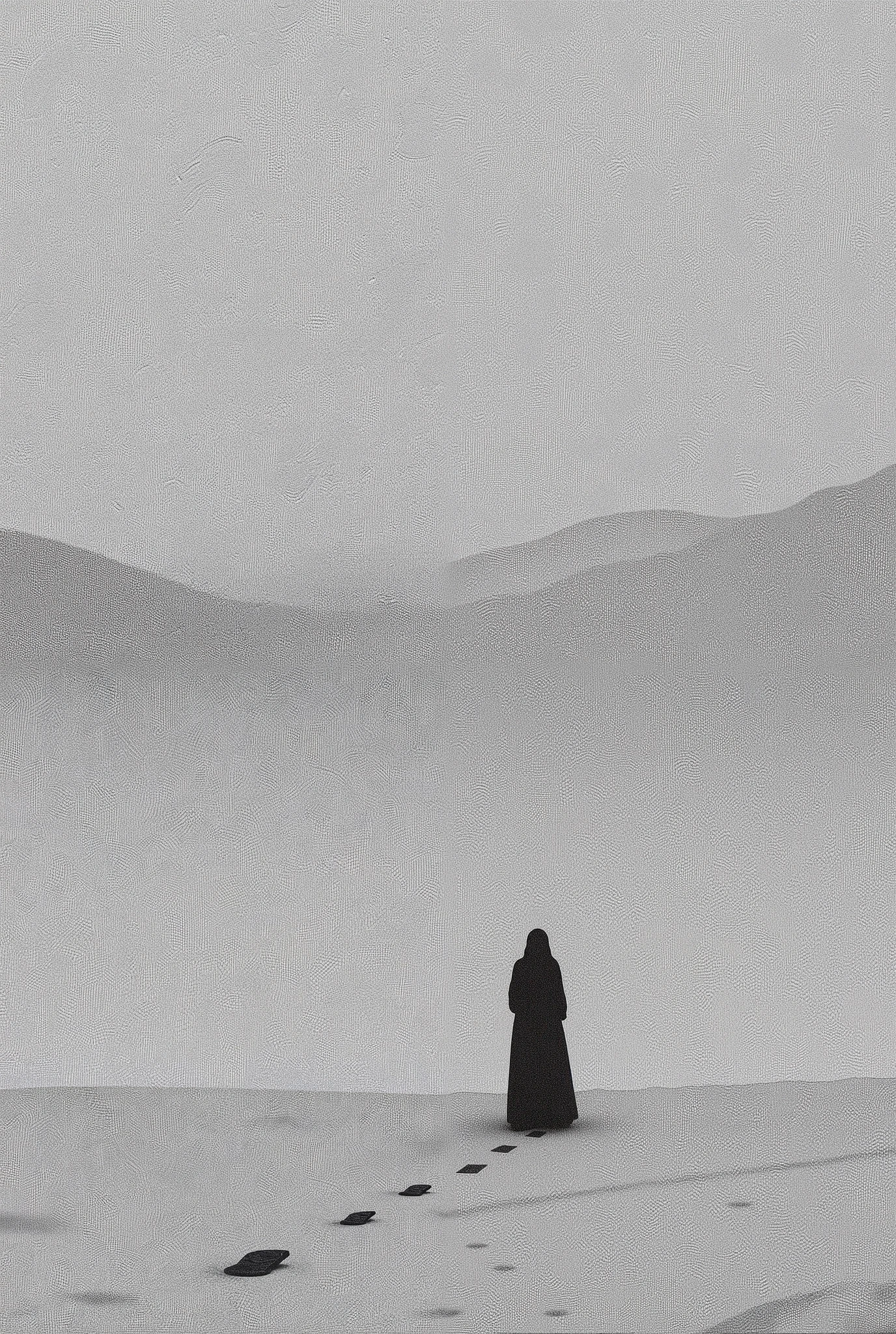 Depressive Black,Footprints left in a snowy field、landscape,