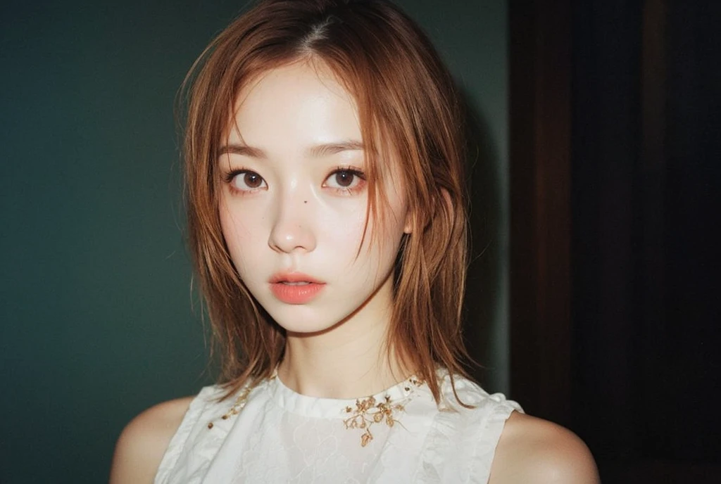 1girl in, age 25 Solo, short blonde hair, Colossal tits Looking at Viewer, blonde hair, Bare shoulders, eyes, jewely, Full body, a necklace, off shoulders, Sweaters, Realistic, A sexy