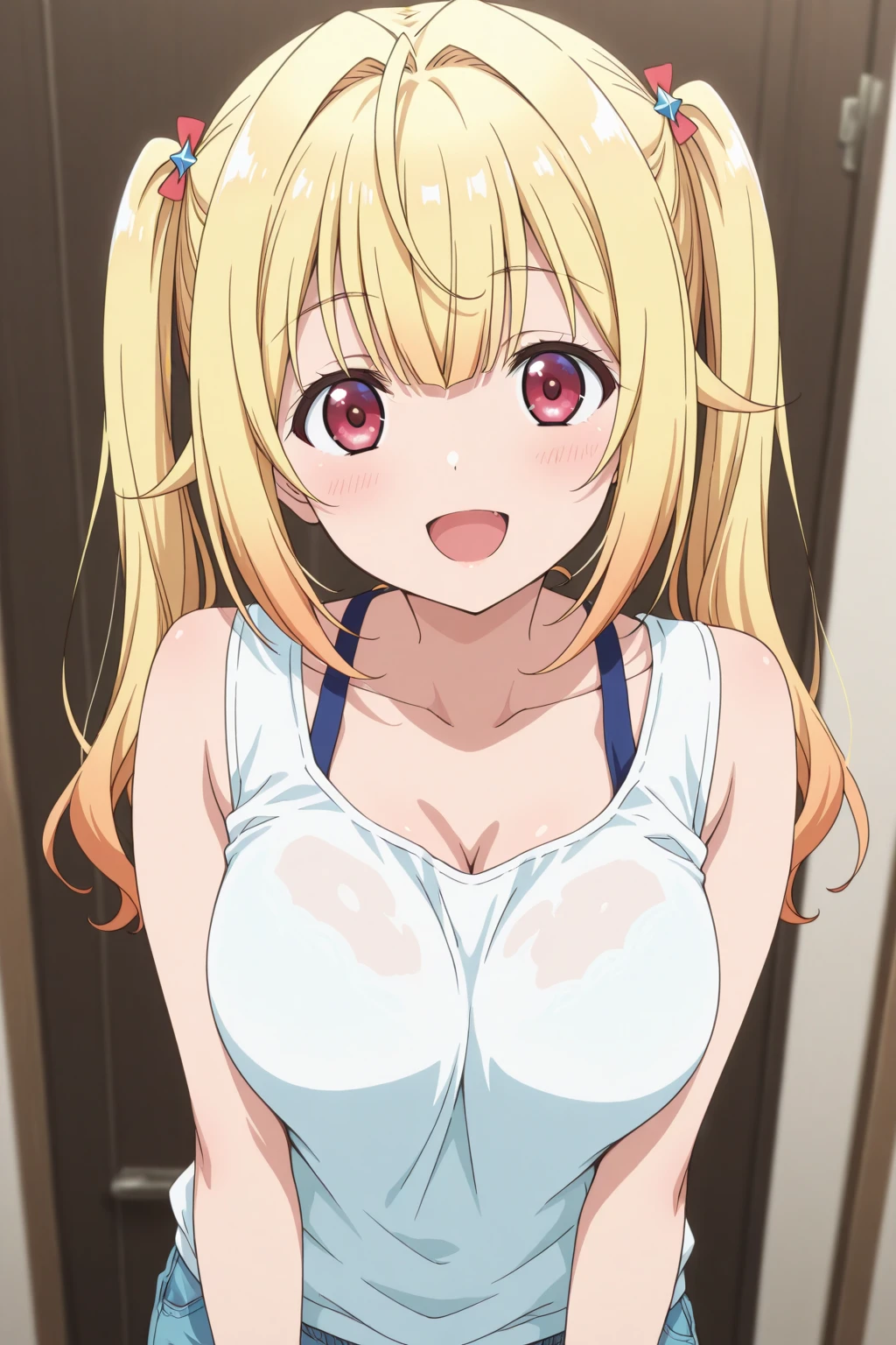 3girls, 1boy, paizuri, pov, , , penis between the breasts, breasts squeezed together, nipples, naked, closed angle, assisted naughty, , summer, cleavage, bikini, a summer vacation room, kotori minami secret titfuck, secret sign, inside of the room, window, motion effects motion lines pubic hair,, very surprised, hilarious face reaction, projectile cumshot on the face,cum bukkake, one eye closed,:D