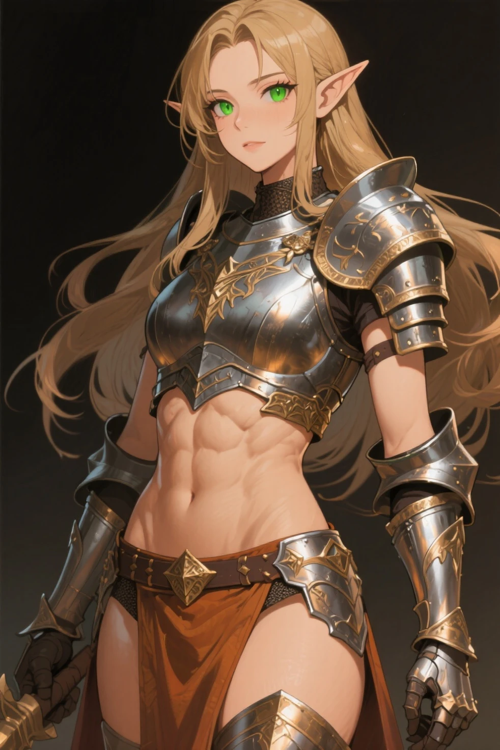 (Adult women:1.5)、Very detailed、highest quality、Best image quality、masterpiece、8k、Anime Face、A kind smile、(Open your mouth:1.5)、Sparkling blue eyes、(Blonde Wavy Hair:1.5)、、Muscles of the whole body、(High leg:1.5)、(Thigh belt:1.5)、(Wearing platinum bikini armor:1.5)、(Cowboy Shot:1.5)、(Leg armor:1.5)、(Wearing a helmet:1.5)、(Hands on hips:1.5)