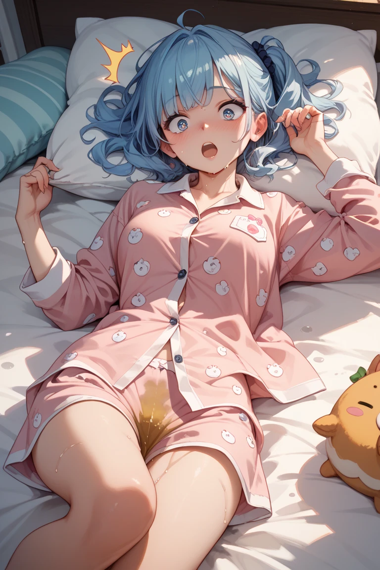 ((8k, Highest quality, masterpiece: 1.3)),Ultra-high resolution,(1 girl, alone), (Color changing eyes, Ultra-detailed, Expressive brilliance, Glitter, Glowing Eyes), Highly detailed eyes, Highly detailed face, Random Hair, ((pastel colour)),A bubbly young woman with pastel blue hair styled into loose waves, sitting on the floor of her sunlit bedroom during a bright morning. She is dressed in a simple yet flirtatious bunny girl cosplay, wearing a soft pink leotard, matching bunny ears, and a fluffy tail. The camera captures her from a slightly low angle as she giggles, holding a small stuffed bunny in her arms, her expression full of joy and playfulness. The room is filled with natural sunlight, with plush toys scattered around, a cozy blanket on the floor, and light-colored walls, creating a playful and cheerful atmosphere,(nsfw:1.3)

