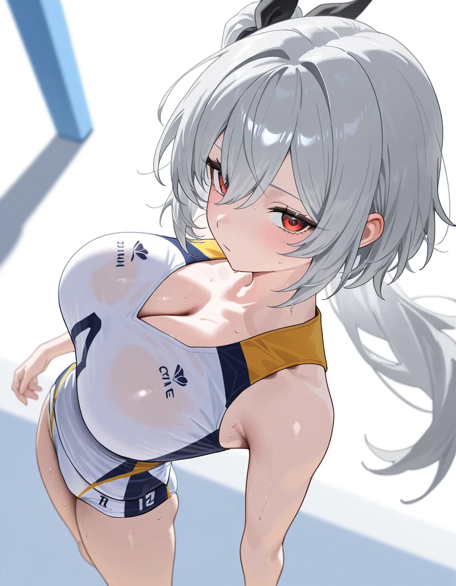 Ultra-high resolution, 1 Girl, 18-year-old, (Idols:1.4), (Famous actresses :1.4), (Beautiful detailed face:1), ((Best Quality)), 1 Girl:1, Mood lighting, (((Perfect Anatomy:1.10))), (Finely detailed face:1.2), (Representative works:1.5), (Best Quality:1.2), Looking at Another, Lipstick, V-shaped eyebrows, V Line Jaw, ((Prevents clothing from digging into the skin)), ((sexual extasy:1.3)), (((Painful expression:1.4))), ((Close your left eye:1.2)), (Heavy breathing:1.3), (The background is blurred), Glossy texture, (((Long Hair:1.3))), (Perfect Face:1.4), blush, (Beautiful detailed eyes), ((medium breasts:1.2)), (((Open your mouth:1.1))), ((Shiny skin:1.3)), (Extremely smooth expressed skin), (((Sweaty skin:1.5))), ((((Sweating profusely:1.3)))), White Skin, Slender, Narrow nose, (Narrow waist:1), (Almond Eyes:1), There is cleavage in the chest, Bangs, Light makeup, Small Ass, Put your right hand on your chest, (((Pro Wrestling Match Venues:1.3))), ((((Inside the professional wrestling ring:1.4)))), ((Sexy patterned wrestling costume:1.3)), ((Sexy design white one piece swimsuit:1.3), (( Intricate design of white wrestling costume:1.3)), ((((The crotch is very wet:1.4)))), ((((Sweat makes clothes transparent:1.3)))), (Patent leather long wrestling boots), Thimble Skin Gloves, ((((Lie on your back on the floor:1.3)))), (((High angle:1.3))),