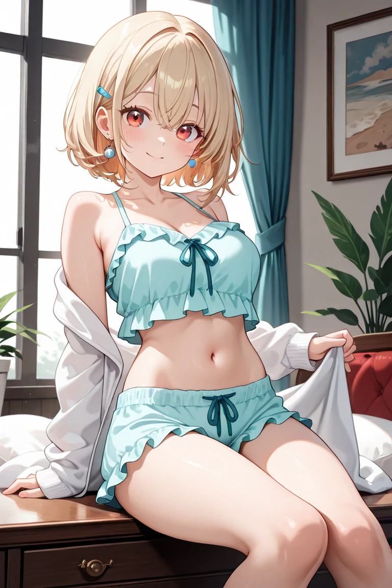 masterpiece, highest quality, High resolution, 7-year-old girl、blue eyes、
blonde,  Braiding, White bra、White panties、Japanese-style room、futon、Lie