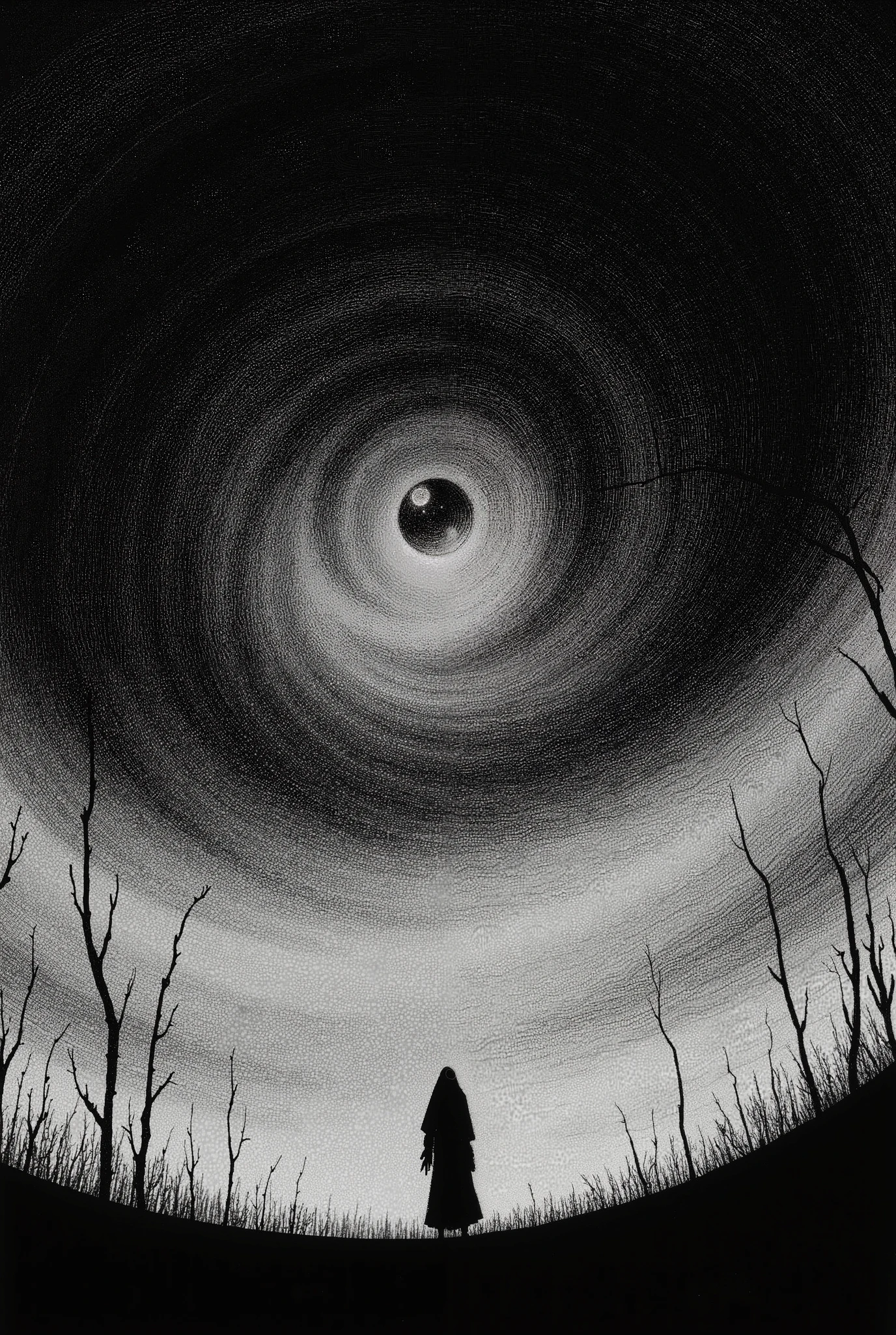Depressive Black,1 big eye,dark cloud,spiral sky,