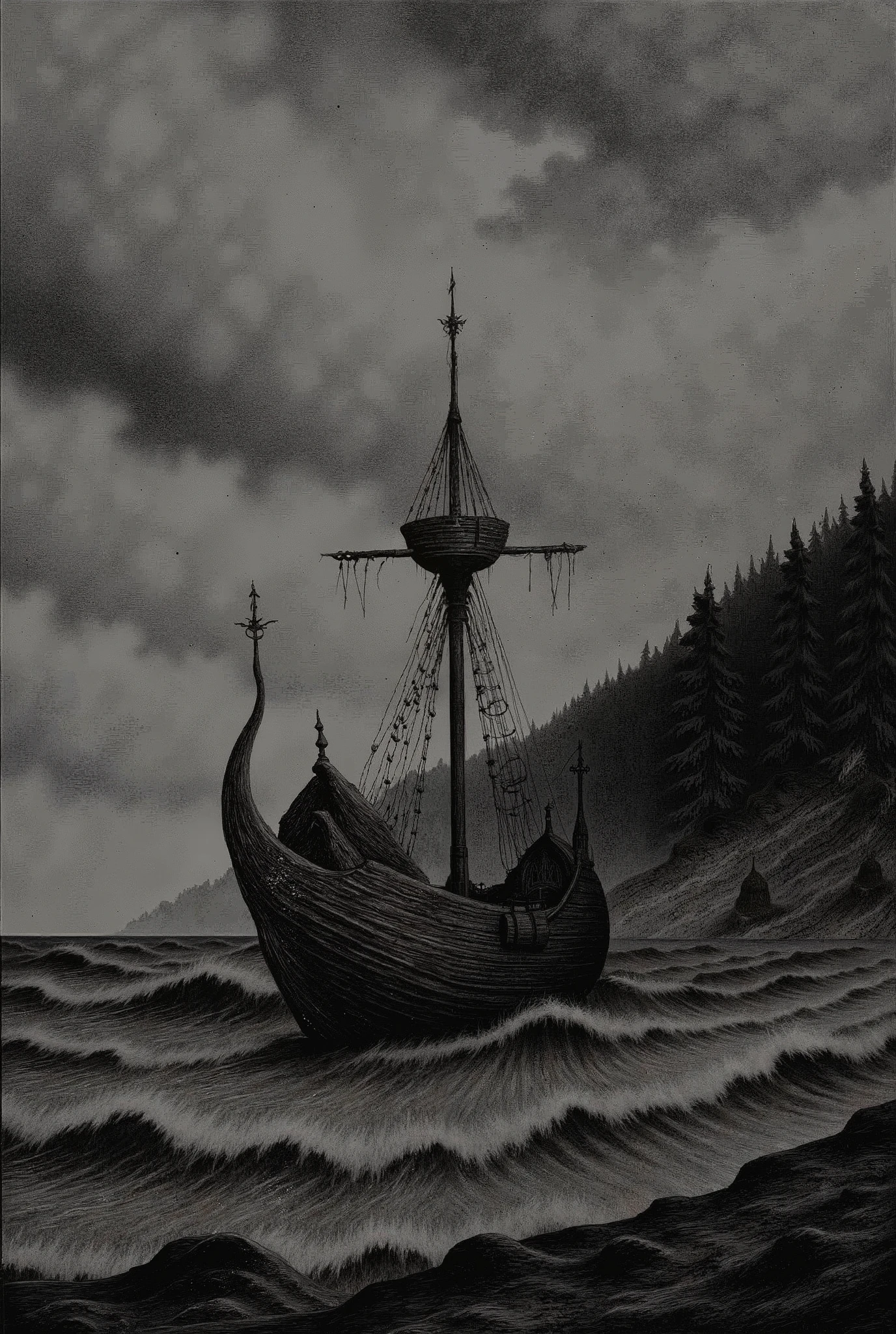 Depressive Black,viking ship,seaside