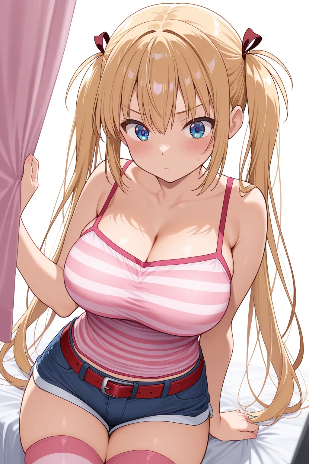 (Best quality:1.3), kitagawa, large breasts, cleavage, unzipped track jacket, yoga pants, smiling, street background, (pov, close shot, blushing:1.3)