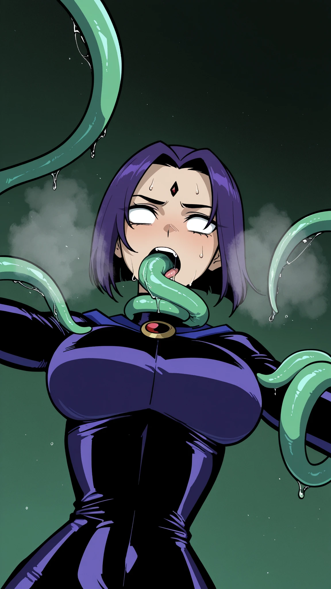 mature female, mature, Adult,((Himeno_CSM)), Himeno(Chainsaw Man), Eye patch, One Girl, solo, Villain, bad woman, chest, Black Hair, View your audience, short hair, Seductive smile, (sex with octopus), (a large number of tentacles entangled in the body), (a large number of tentacles entangled in the body), (lots of octopus tentacles), (My chest is being massaged by a large number of tentacles), (A sticky pink liquid adheres to the body), (large amount of pink liquid), Open your arms, Raise the hand, tongue, tongue out, hypnotic neon Background, masterpiece, Top animation quality，Top image quality，cinematic feeling,