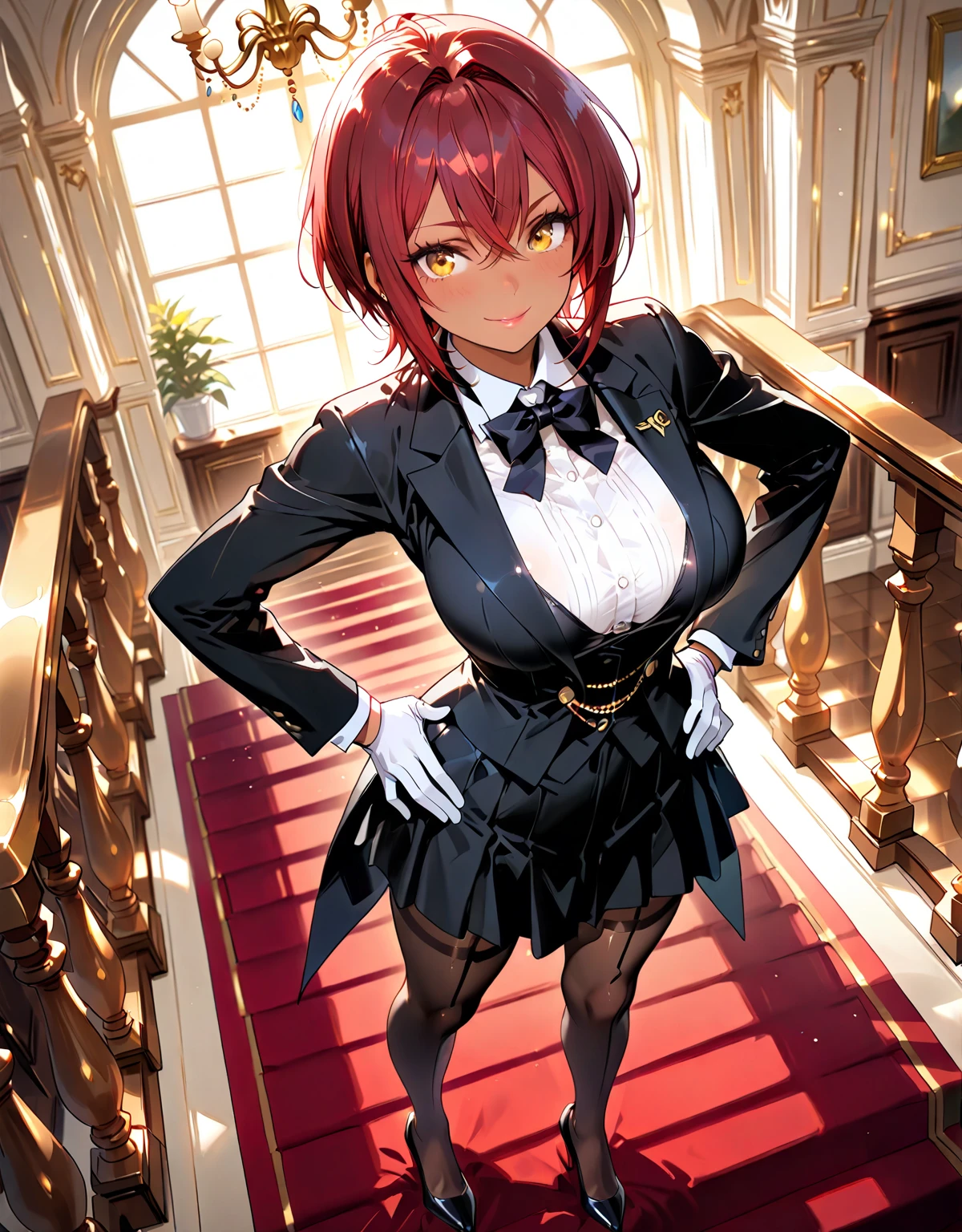 masterpiece, best quality, highly detailed, highres, hdr,
code geass, 1girl, solo, sitting, disembodied limb, sick,
(((yellow school uniform))), buckle, collared shirt, dress shirt, yellow jacket, closed jacket, black miniskirt, green necktie, yellow belt, white shirt, white thighhighs, zettai ryouiki,
blue eyes, large breasts, red hair, short hair,
cowboy shot, intense angle,
mksks style, beautiful background, detailed background, professional lightning, indoor, mansion,