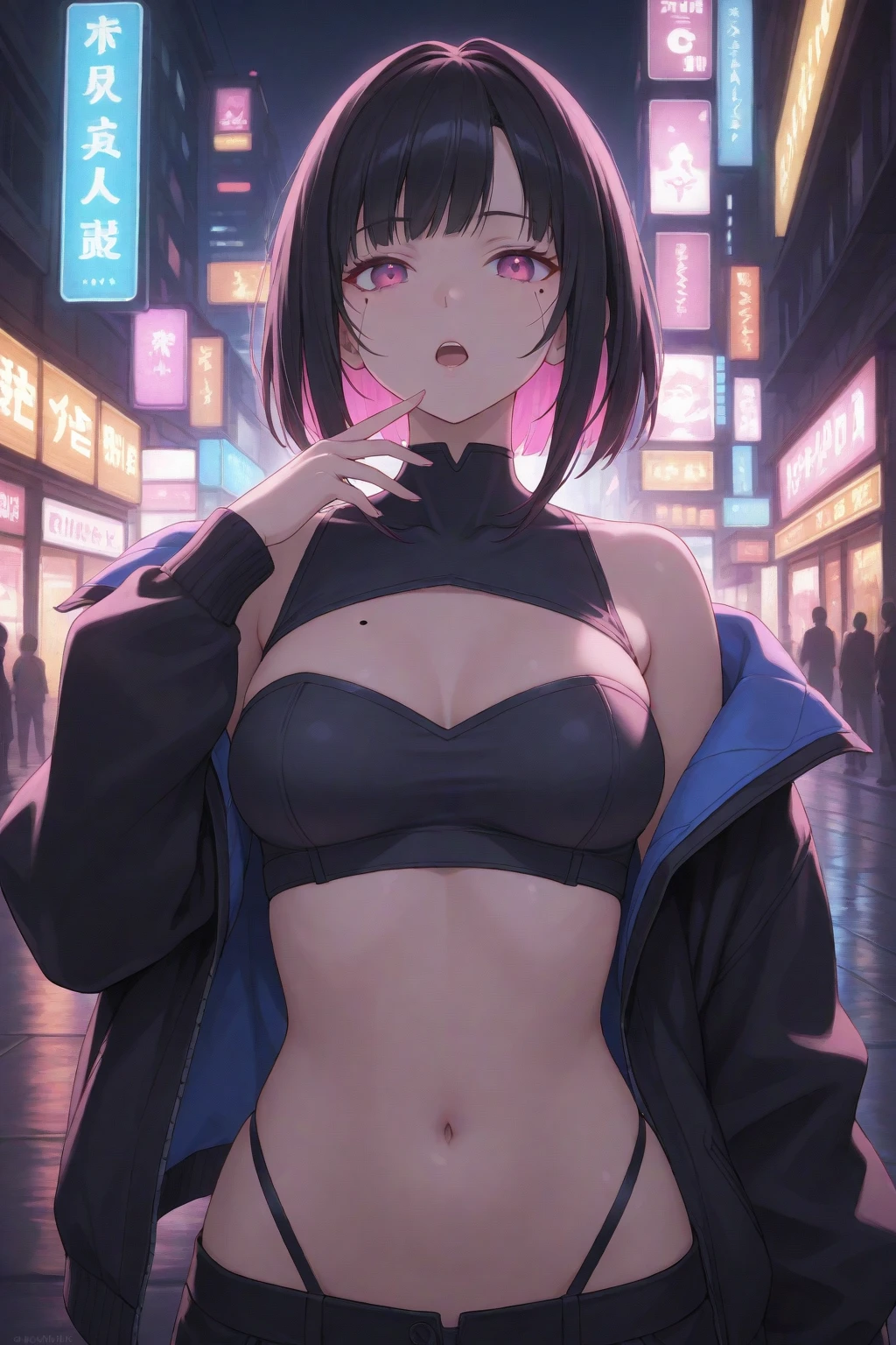 1girl, (loli:0.9), (best quality:1.15), (highest quality:1.15), (dark alley:1.05), (lewd smirk:1.15), (heavy blushing:1.1), sweaty, colorful hair, short hair, (naked:1.1), (nude:1.1), amazing body, athletic body, small breasts, high quality eyes, best quality detailing, (4K:1.05), best resolution, high quality light, best quality upscale, highest quality upscale