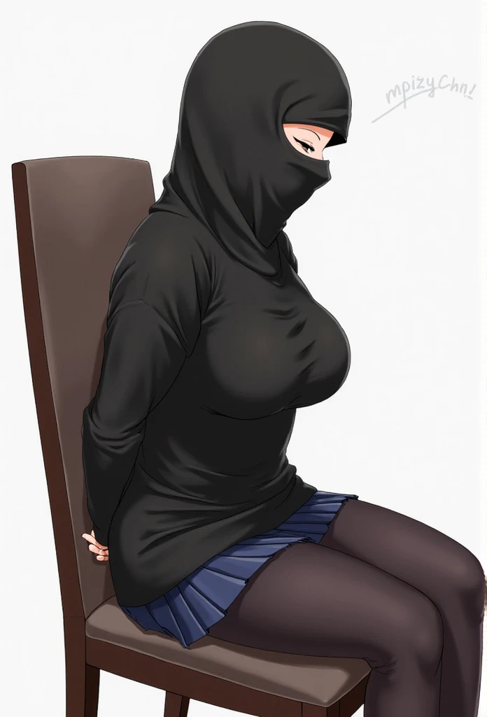 Arabic milf, kneeling on the floor, doing blowjob, wearing silk hijab, black pvc corset, shiny purple micro bikini, fishnet stocking, makeup, polished nails, belly piercing, tattoos, she seems excited, cinematic lighting, large breasts, big ass, juicy pussy, curve, the man is holding the woman from her hijab, her eyes full of tears and excitement,