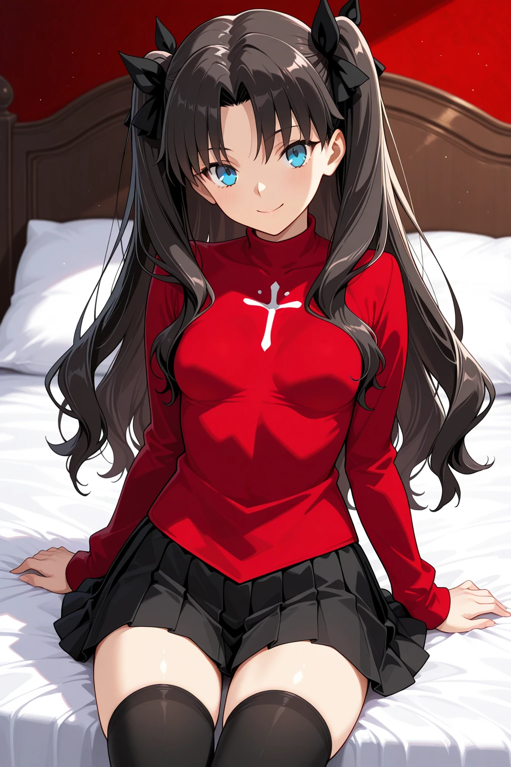 Nsfw,(masterpiece),(((1girl,1boy,sex,vaginal))), (((1boy in))),highest quality, expressive eyes, perfect face, hurry, Rin Tohsaka, aqua eye, black hair, hair ribbon, long hair, ribbon, side lock, two side up, black skirt, black Thighhighs, long sleeve, miniskirt, pleated skirt, ((red sweater)), skirt, sweater, Thighhighs, turtleneck, small Breast, slim body, sitting, character sheet, Upper body, portrait, looking at the viewer, bedroom settings, NSFW, riding big cock.