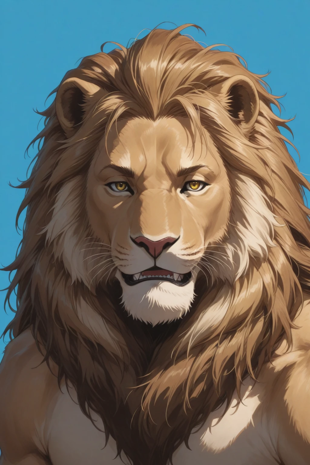 Realistic lion with big fangs