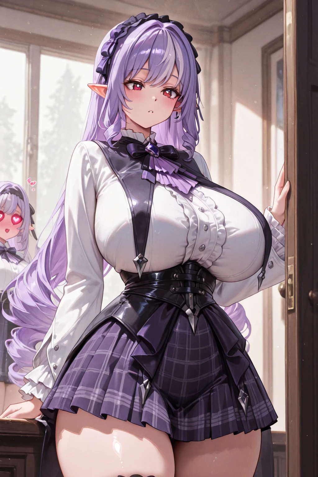 blush, smileglowing aura, natural light, masterpiece, glossy skin, juicy lips , ,sexy, hot, , cleavage, evil,juicy lips, bimbo, hour glass, purple hair, wide eyes, red eyes, massive boobs, dark lighting, long hair, , platform shoes, twin tails, elf ears, tattoos,idol, bimbo, cute, fluffy white coat, shopping, shopping bags, white fluffy coat, evil smile, black latex, juicy lips, cowboy shot,